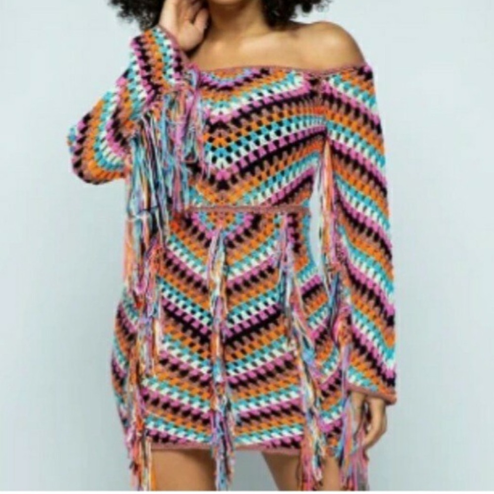 Hera Collection crocheted fringe mini dress